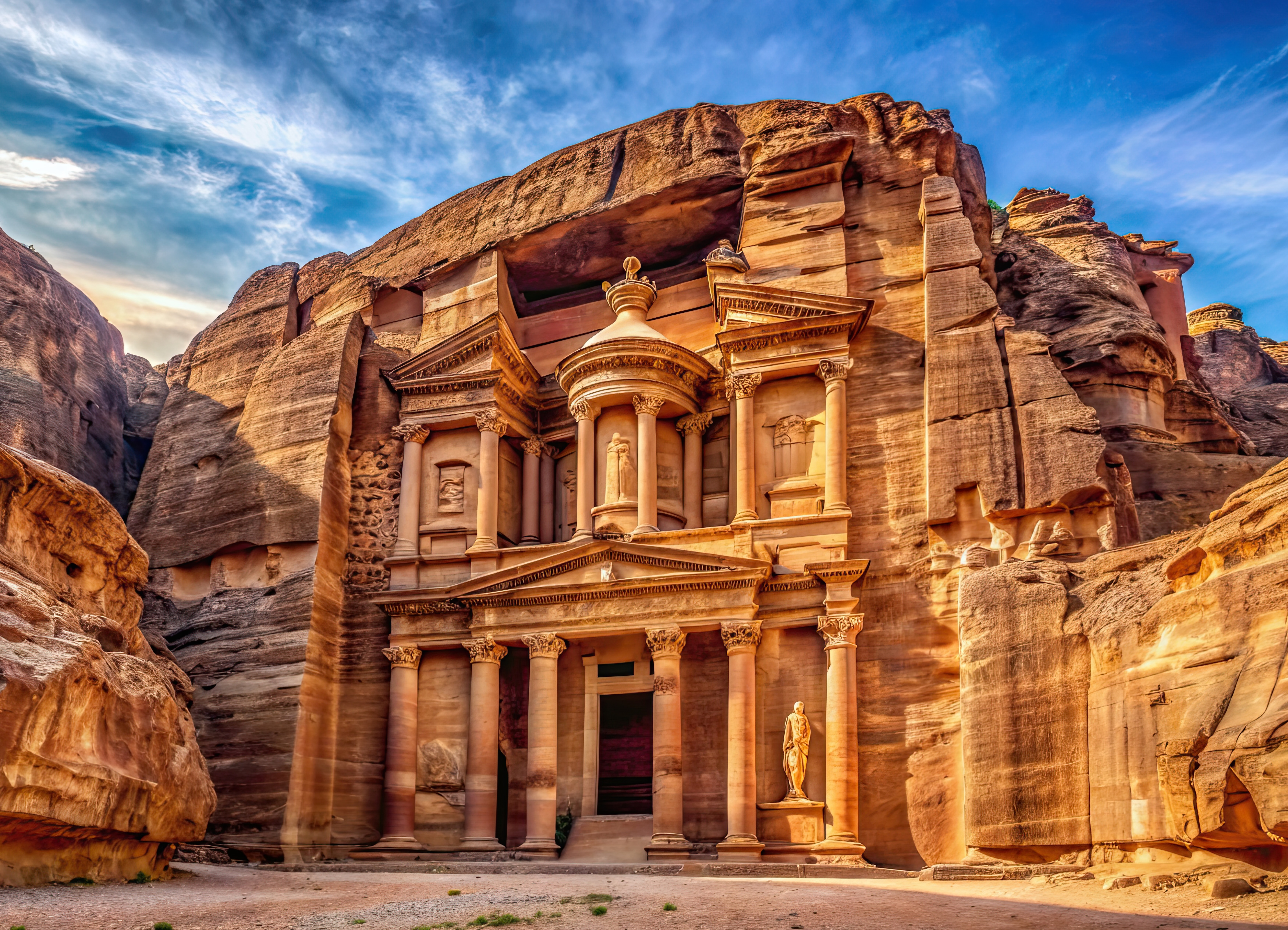 The carved facade of the Monastry at Petra