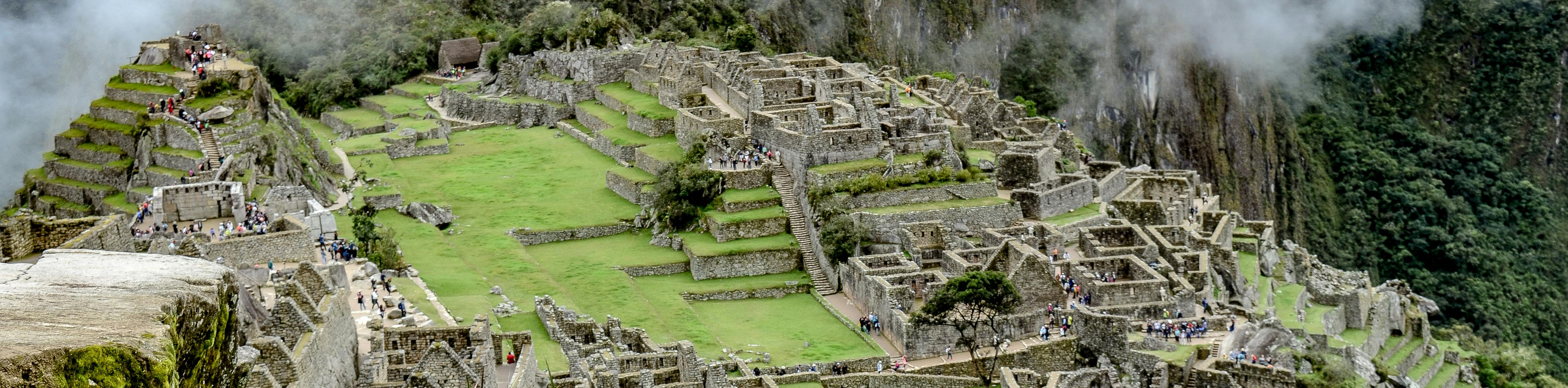 View of the ruins of Machu Picchu from above