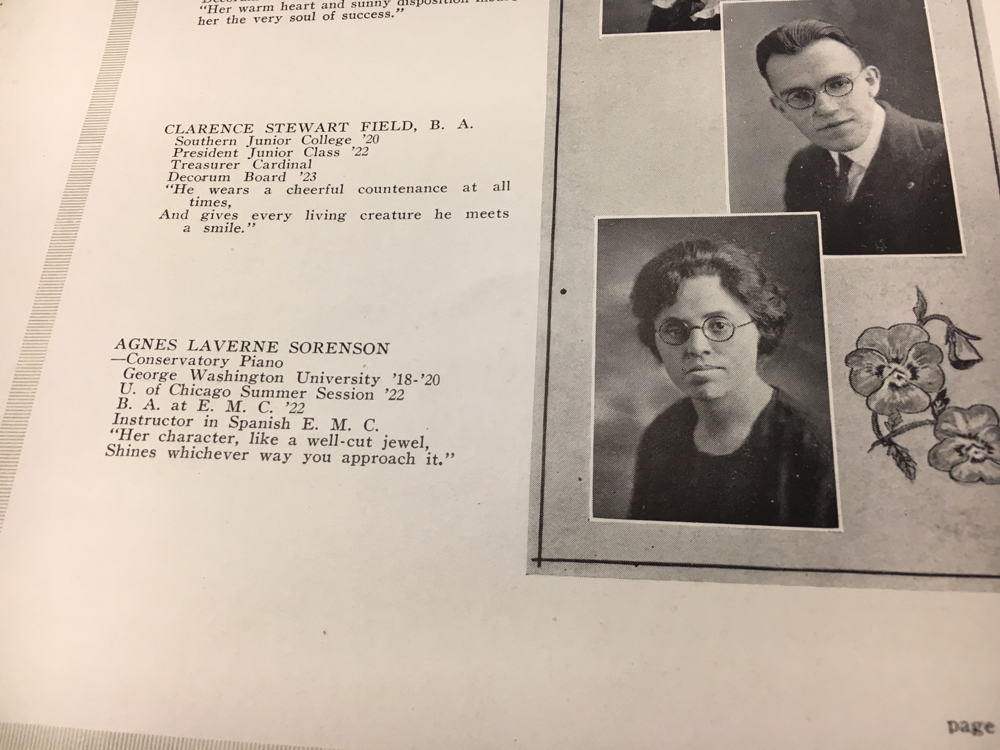 yearbook from 1923 showing a picture of a minority student